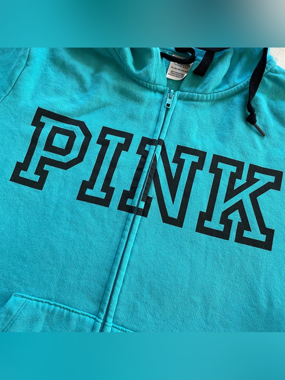 PINK Victoria’s Secret Teal Logo Zip Up Hoodie size XL - Picture 3 of 14